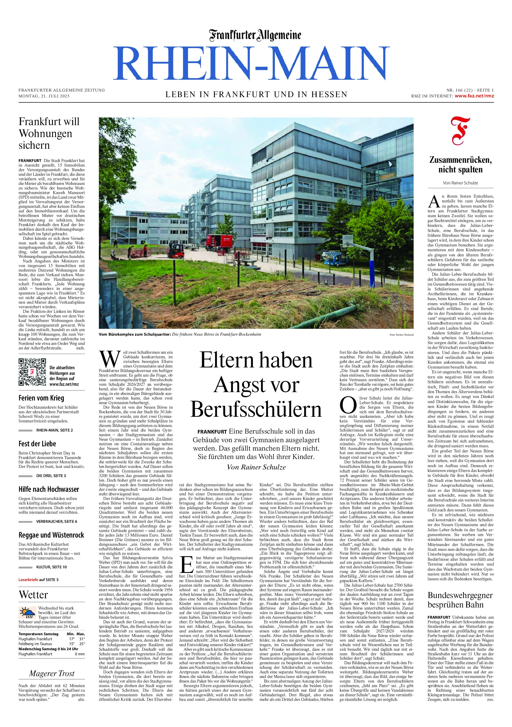 Presseartikel F.A.Z. – Eltern haben Angst vor Berufsschülern Presseartikel F.A.Z. – Eltern haben Angst vor Berufsschülern
